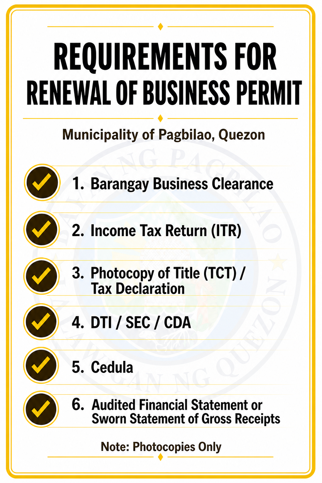 Requirements for Renewal of Business Permit in the Municipality of Pagbilao, Quezon