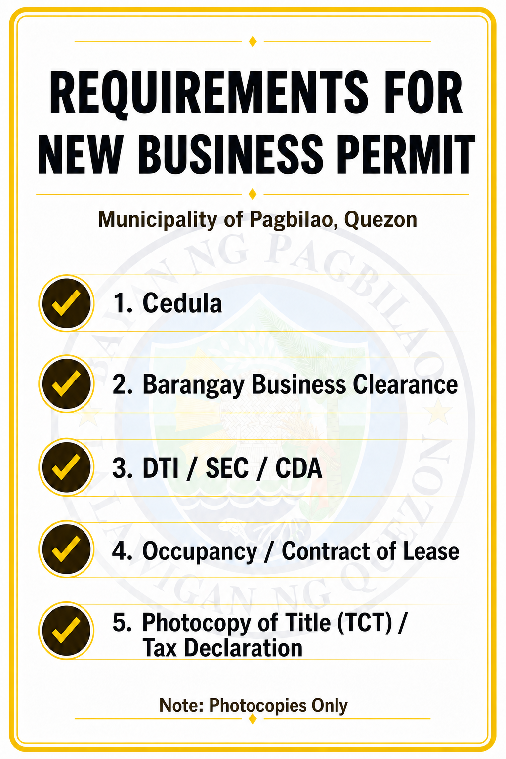 Requirements for New Business Permit in the Municipality of Pagbilao, Quezon