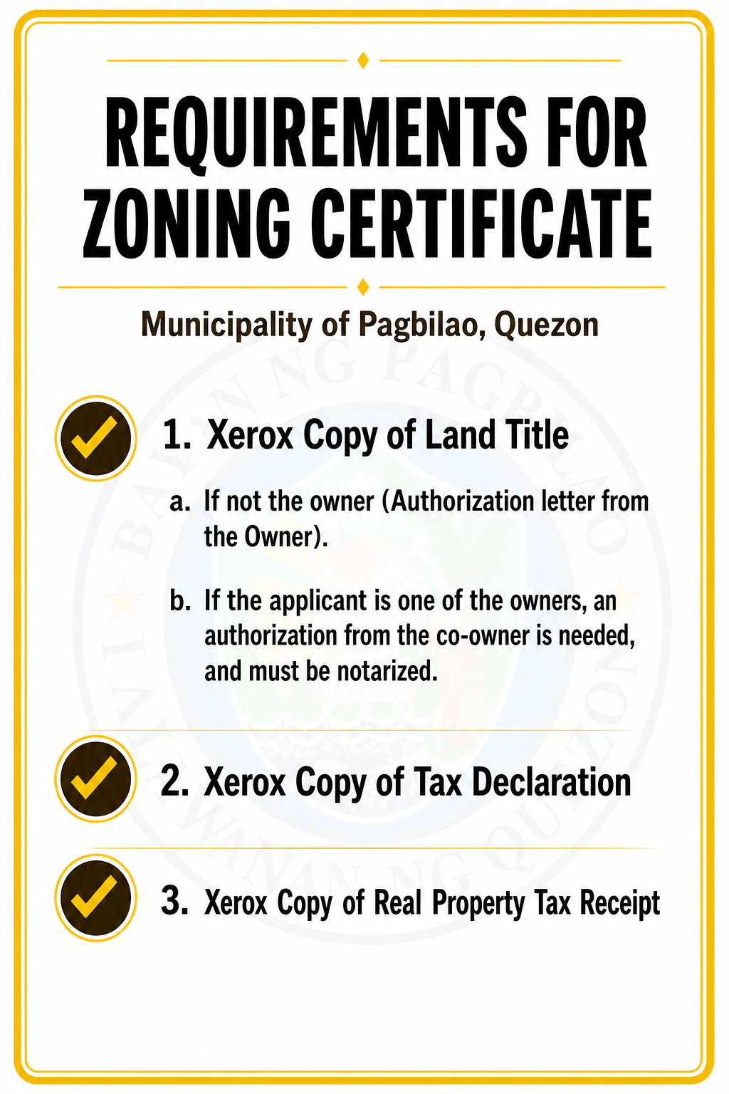 Requirements for Zoning Certificate in the Municipality of Pagbilao, Quezon